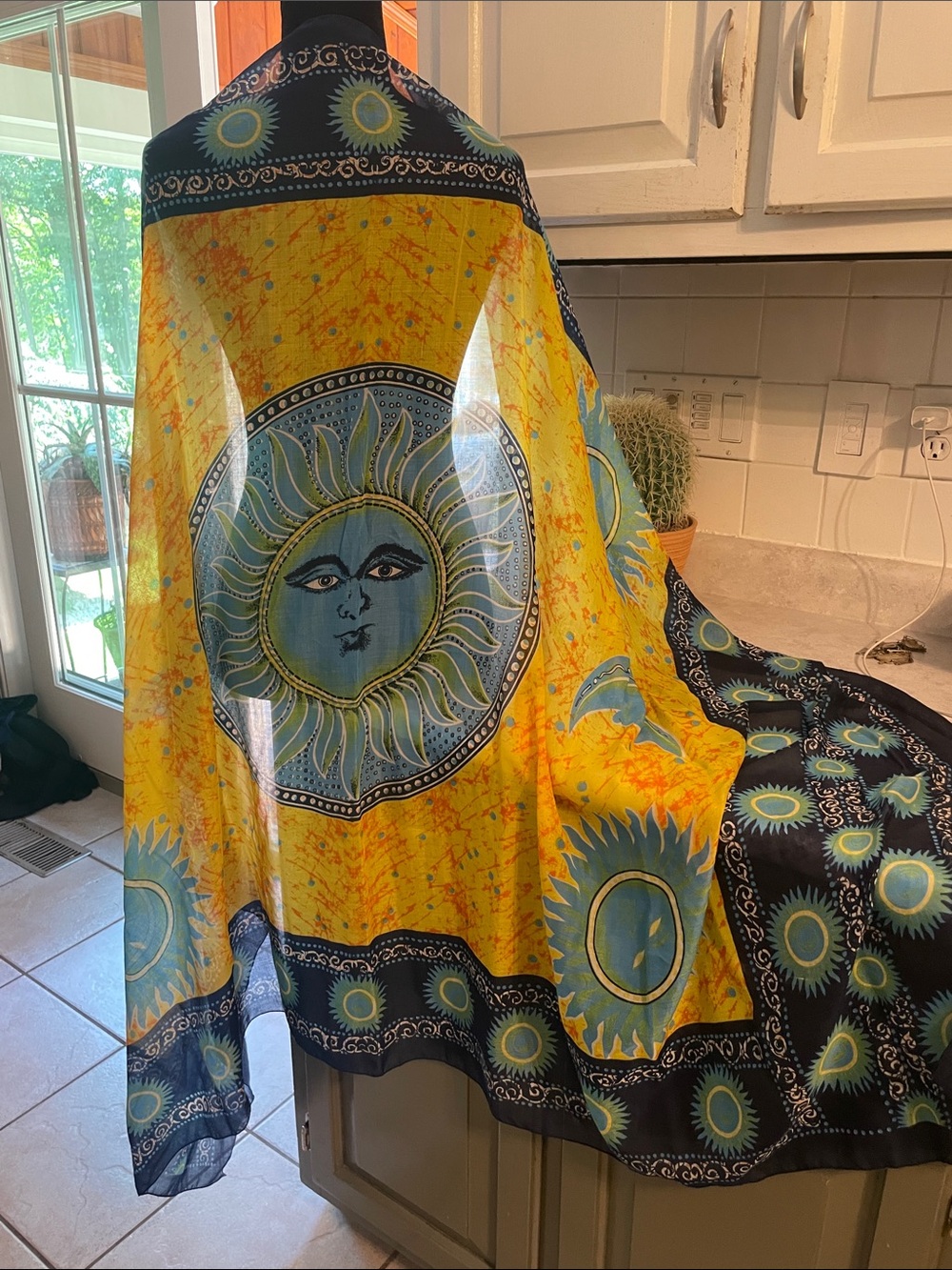 Rima Sun Motif Yellow & Navy Sarong/Shawl